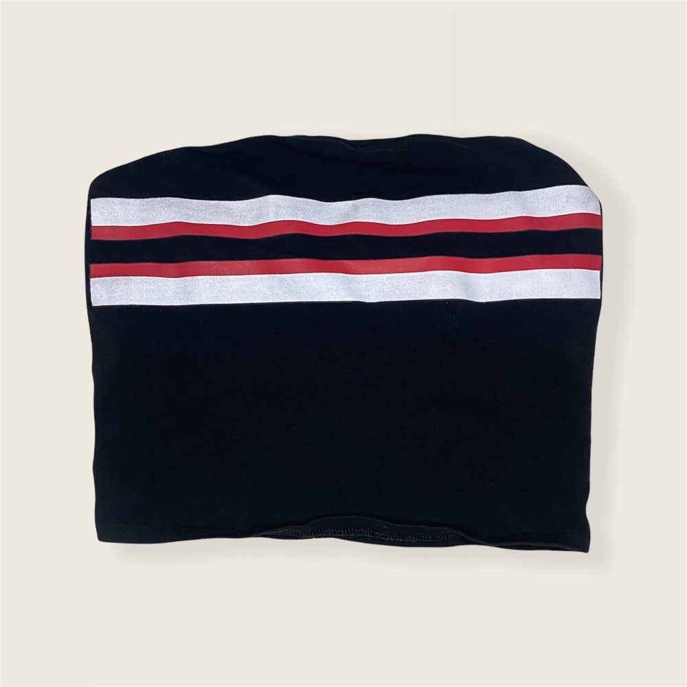 Black Tube Top with Red and White Stripes